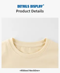 Detailed macro view of the cream ribbed neckline on a high-quality cotton kids t-shirt