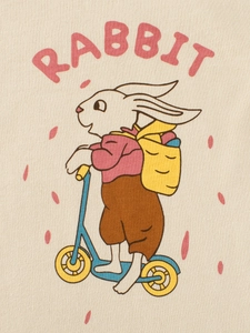 Kinder t-shirt met lange mouwen en schattig konijn op step print en Rabbit tekst