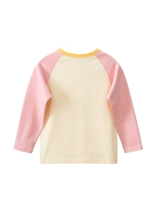 Kids long sleeve raglan T-shirt with pink sleeves and yellow cotton knit body