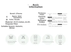 Detailed fabric composition and care instructions for girl purple fleece sweatshirt
