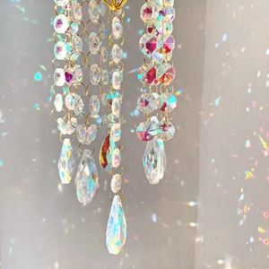 Golden suncatcher with faceted crystal beads and large teardrop pendants for garden decor