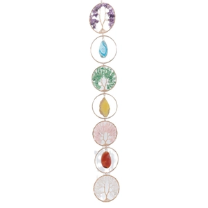 7 Chakras Tree of Life wall hanging with rose gold wire and natural crystal stones