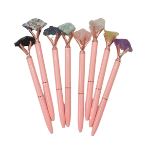 Set of 8 creative crystal ballpoint pens with raw natural gemstones and rose gold metal trim