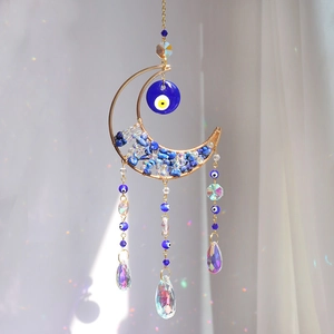 Moon Evil Eye Suncatcher Crystal Lapis Lazuli Bohemian Window Hanging Wall Decoration Mystical Rainbow Maker