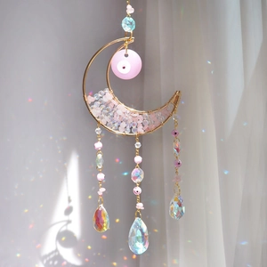 Moon Suncatcher Evil Eye Rose Quartz Crystal Hanging Ornament Prism Rainbow Maker Boho Window Home Decor