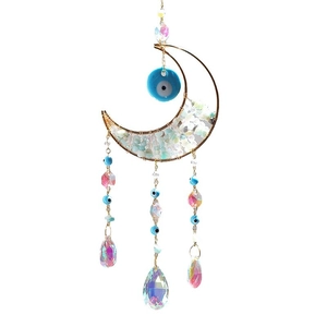 Attrape-soleil lune avec cristaux colorés et perles mauvais œil pour décoration