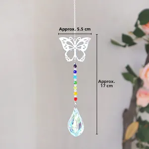 Detailed size view of silver butterfly crystal suncatcher with 5.5cm width and 17cm length