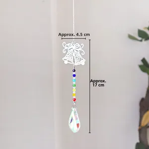 Detail of crystal suncatcher with silver bells and rainbow beads, 17cm total length