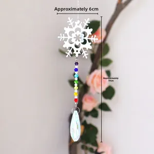 Detail of snowflake suncatcher with rainbow beads, 6cm wide and 19cm long size display