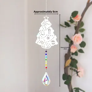 Detail of silver Christmas tree suncatcher with aurora crystals, 8cm wide and 24cm long