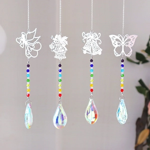 Crystal Suncatcher Rainbow Beads Teardrop Prism Metal Butterfly Snowflake Angel Hanging Decoration Window Home Decor