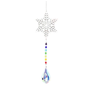 Rainbow crystal suncatcher with snowflake ornament and faceted teardrop pendant