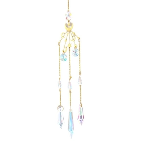 Star and moon crystal suncatcher with AB colorful prism balls and golden chains