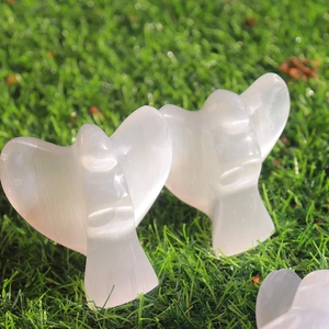 Selenite Angel Figurine Crystal Healing Stone Hand Carved Angel Statue For Home Decor White Translucent Stone Ornament Gift