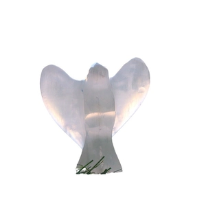 Modern selenite stone angel figurine with silk luster wings and natural stone texture