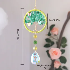 Crystal tree of life suncatcher hanging decor with colorful butterflies and prism drops