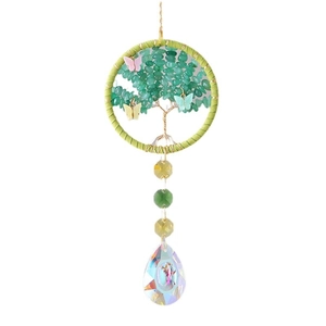 Tree of Life suncatcher with green stones and crystal pendant car hanging ornament