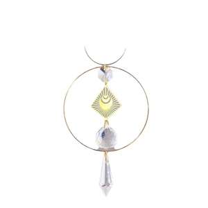 Star and Moon Sun Catcher with AB Crystal Ball and Gold Metal Frame Ornaments