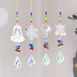 Kristal Suncatcher Hangend Ornament Met Metaal Hol Sneeuwvlok Engel Vlinder Ontwerp Regenboog Prisma Venster Huis Decor