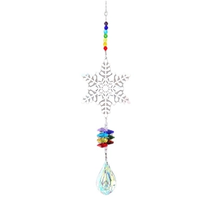 Regenboog kristallen sneeuwvlok zonvanger met metalen hanger en druppelvormig prisma decor