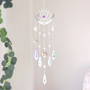 Acchiappasole in cristallo K9 bohémien con luna in metallo argento e occhio decorativo