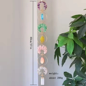 Detail of 7 chakra tree of life crystal wall hanging with a white quartz point pendant