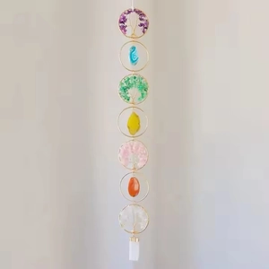 Vertical seven chakra crystal wall hanging with tree of life and raw gemstone pendants