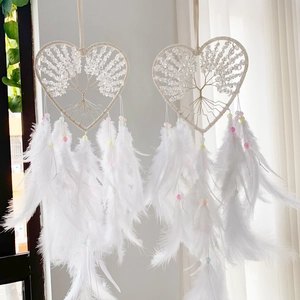 Heart Dream Catcher Wall Hanging White Feathers Crystal Tree Of Life Handmade Bohemian Decor Room Ornament