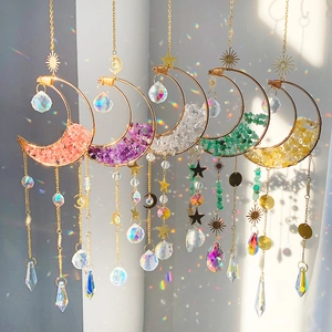 Set of 5 crescent moon crystal suncatchers with natural stones for home decoration