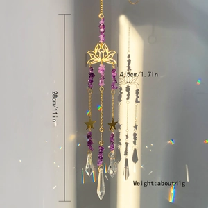 Amethyst lotus suncatcher with crystal prism for window garden rainbow light decoration