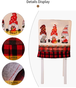 Detailed view of Christmas gnome chair cover with lattice ruffle and Merry Christmas text