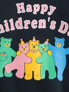 Kids black sweatshirt with Happy Children's Day print and colorful party bears