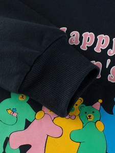 Kids navy cotton sweatshirt with colorful cartoon bear print and ribbed cuffs