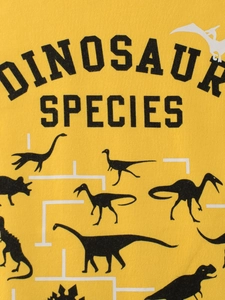 Yellow long-sleeve cotton t-shirt for kids with vintage black dinosaur species print