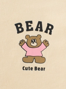 Kids long sleeve beige t-shirt featuring a cute brown bear graphic and bear typography
