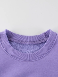 Kids purple fleece crewneck sweatshirt with ribbed collar and warm soft lining detail