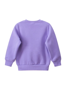 Solid purple round neck fleece sweatshirt for kids with ribbed cuffs and hem on white background