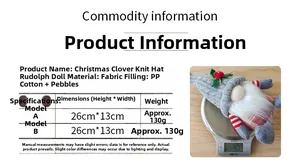 Detailed size and weight specs for a 26cm grey Nordic Christmas gnome with clover hat