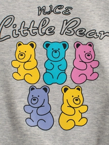 Light grey fleece hoodie for kids with five colorful cartoon bears and NICE LITTLE BEAR text