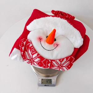 Detail showing high-quality knitted Christmas stocking with snowman decor weighing 123.6g