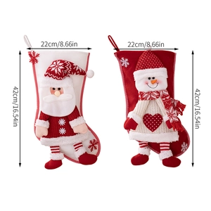 Detailed view of 42cm 3D Santa and Snowman Christmas stockings with size measurements