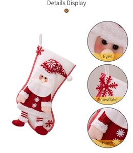 Detail display of 3D Santa Christmas stocking with knit texture and embroidery