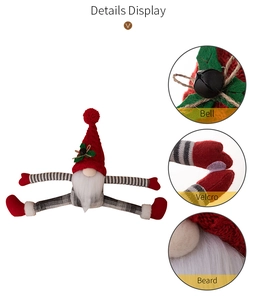 Détails d'attache-rideau de gnome de Noël avec cloche, velcro et longue barbe blanche