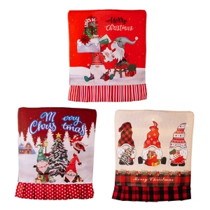 Three-piece Christmas gnome printed chair covers with decorative ruffled skirt hem