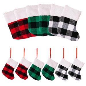 12-piece Christmas mini plaid stockings set for tree decorations and cutlery holders