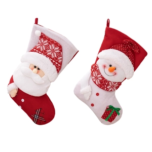 Knitted Christmas stockings set featuring 3D Santa Claus and Snowman plush designs