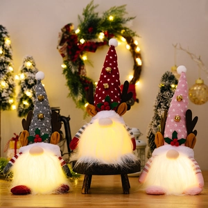 Gnome De Noël En Peluche Bois De Renne LED Lumineux Chapeau Tricoté Avec Cloche Tomte Décoration De Table Fête Artisanale