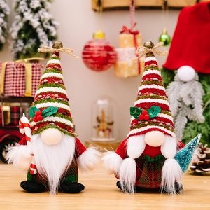 Christmas Gnome Plush Doll Knitted Striped Hat With Bell Long Beard Handheld Candy Cane Christmas Tree Decor For Home