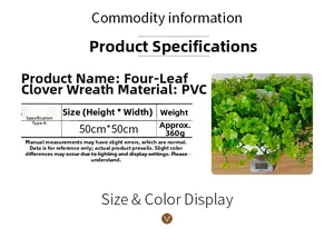 Detailed dimensions and weight of the green 50cm PVC clover wreath for Saint Patrick's Day
