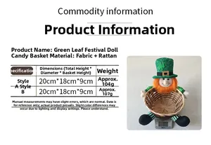 Detailed size chart and weight specifications for St. Patrick's Day doll candy basket